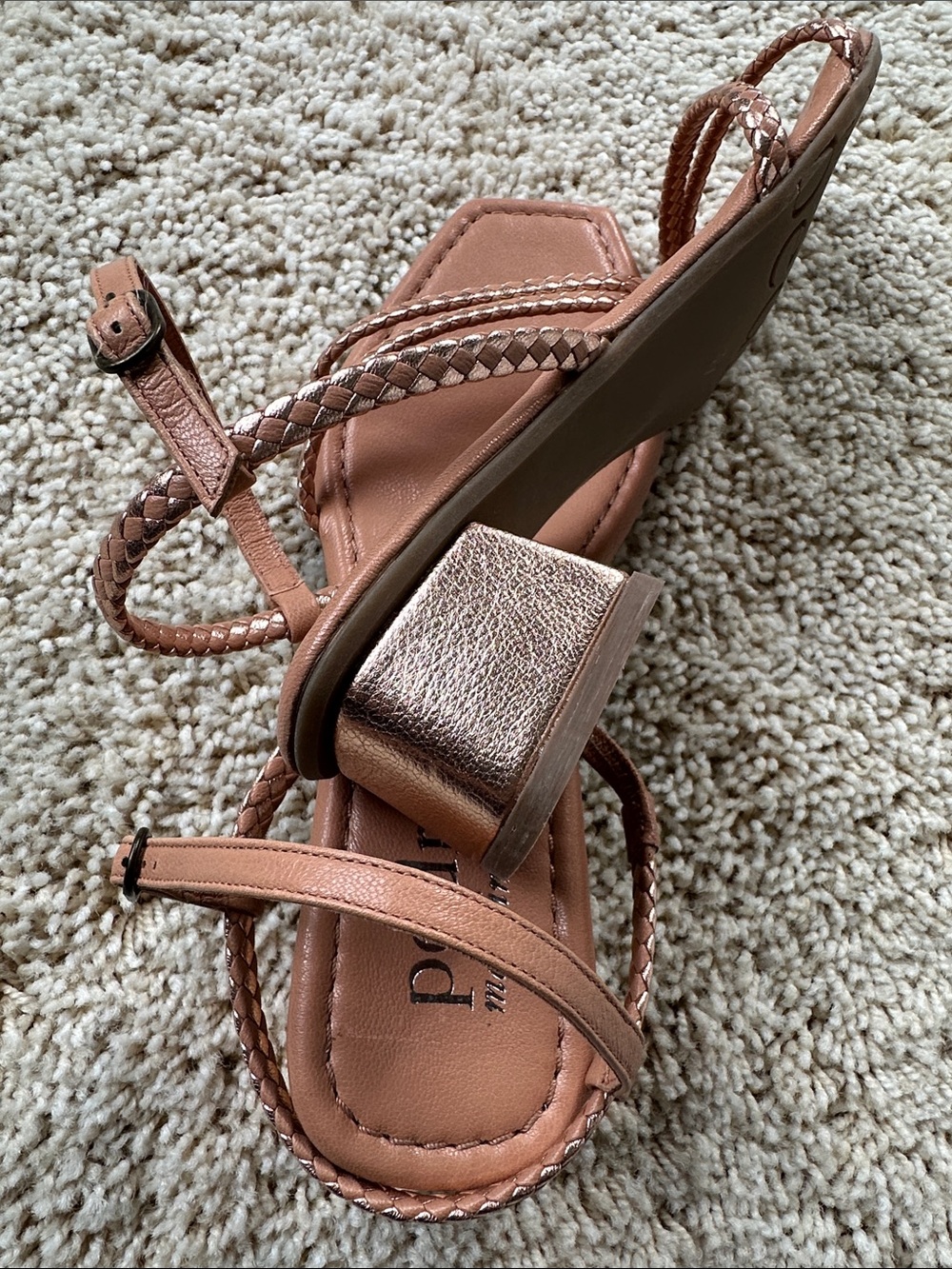 Pedro Garcia Pink-Tan Braided-Strap Square-Toe Sandals - Picture 3 of 4